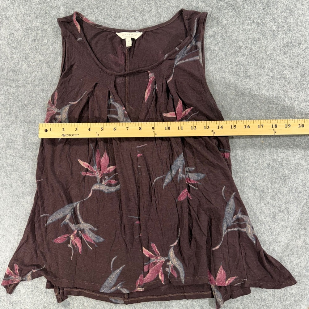 Lucky Brand Womens XS Burgundy Floral Pleated Keyhole Sleeveless Tank Top Slub - Picture 4 of 5